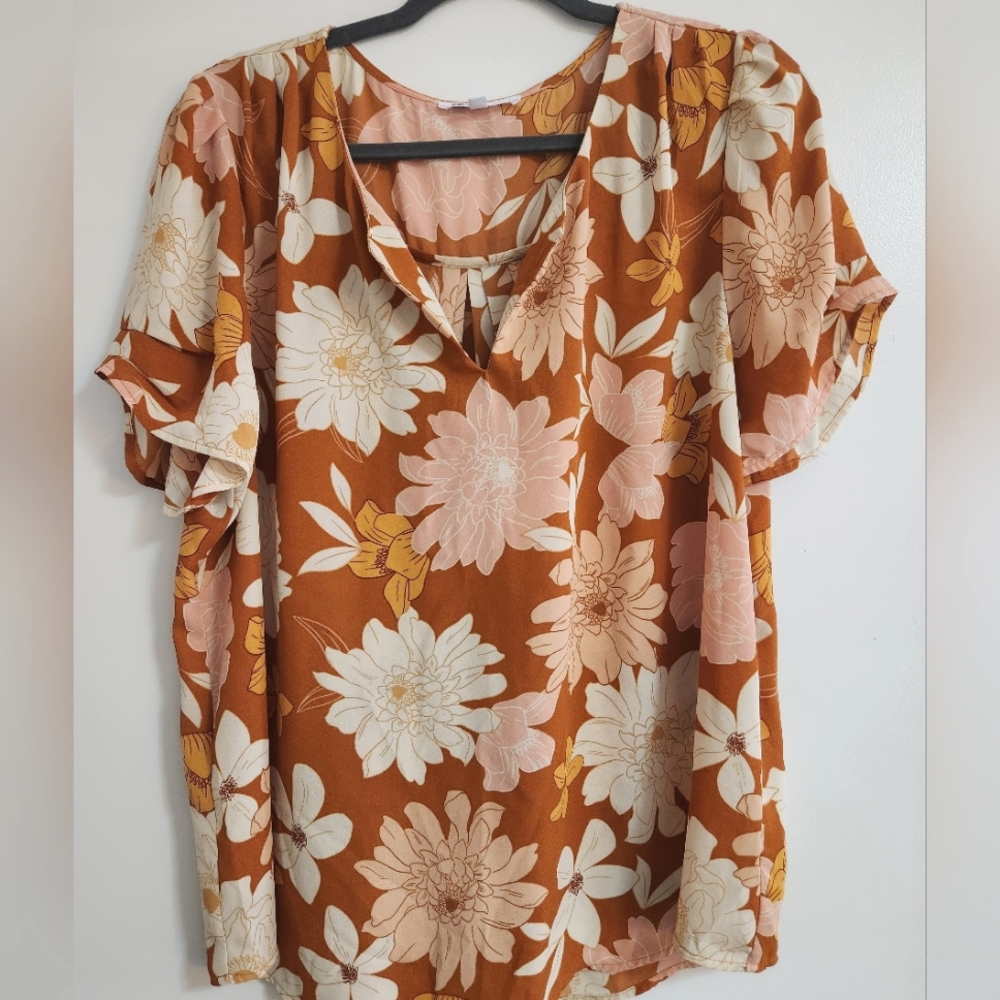 Orange and pink flower blouse